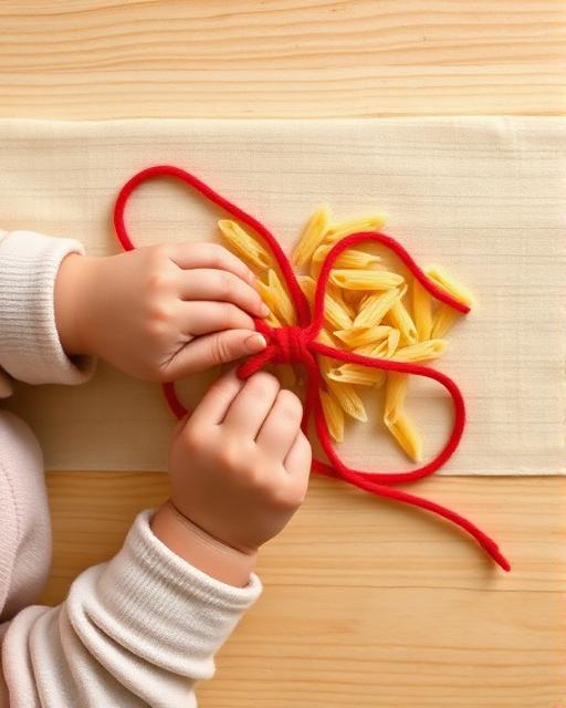 Threading Pasta — Montessori toddler activity
